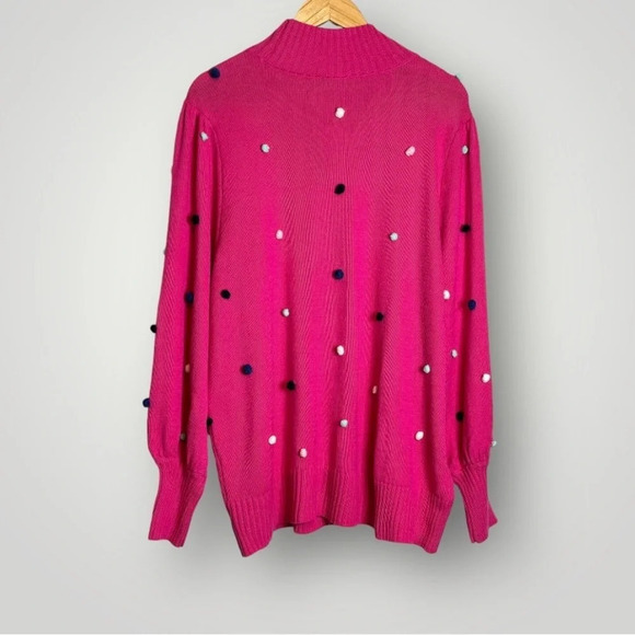 Crown & Ivy | Pom Pom Knit Sweater Puff Sleeve Pullover Pink - Picture 5 of 8